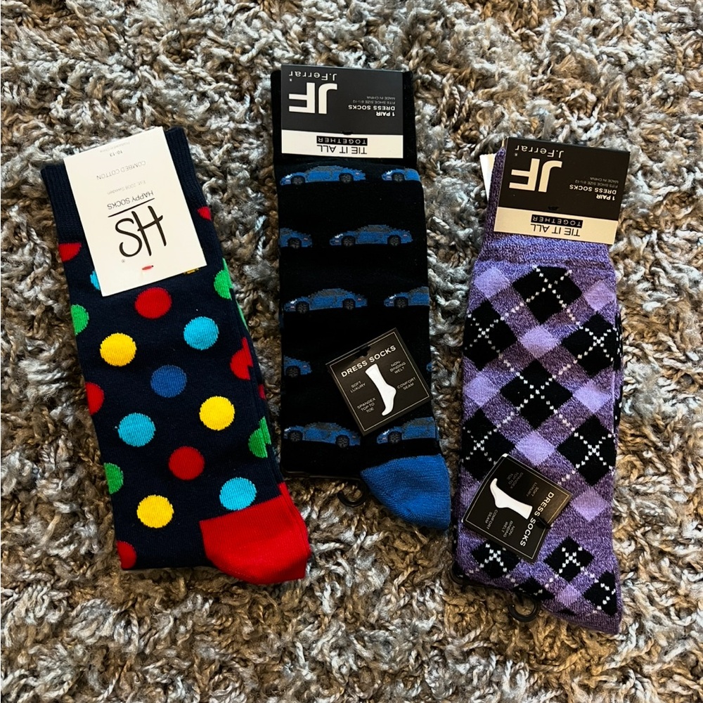 jf j.ferrar Men's Patterned Dress Socks - Polka Dot, Car, Argyle